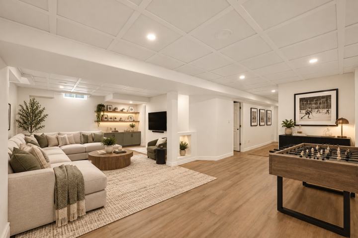 Lower level rec room (virtually staged)